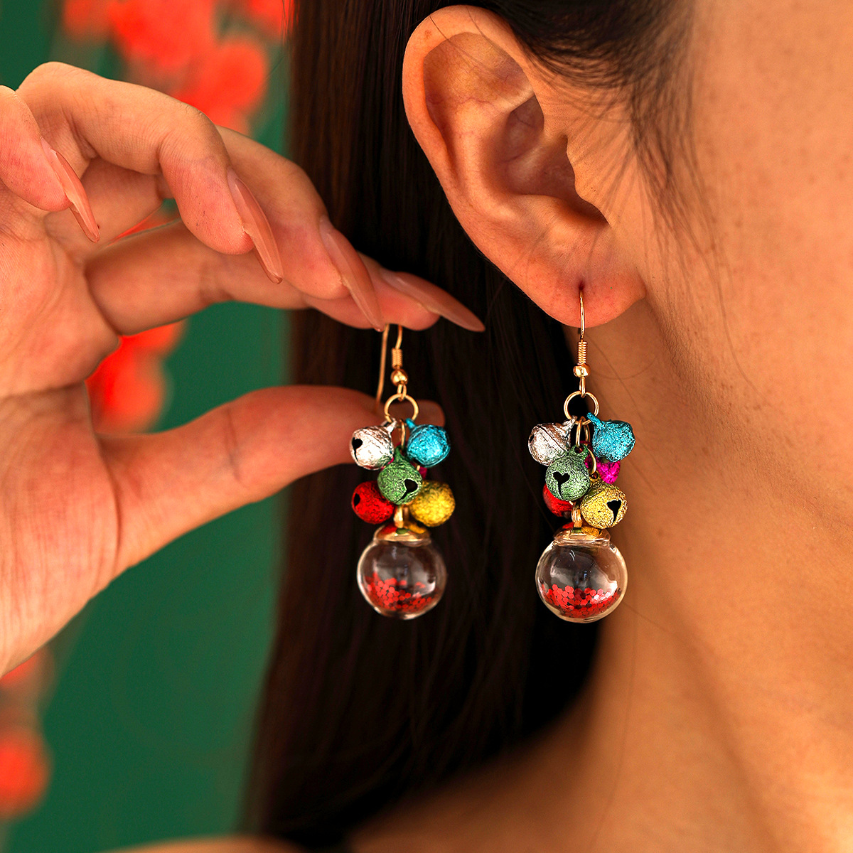 Wholesale Christmas Colorfulful Earrings, Fashionable and Versatile, Creative and Simple Multi-Colorful Bell Tassel Earrings, Christmas Carnival Earri