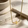 Wholesale Waterproof Cross Pendant Necklace For Women In 304 Stainless Steel With Zircon Inlay, 18K Gold Plated, 0.03µm Cable Chain