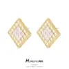 Wholesale Rhombus Stud Earrings For Women With 925 Sterling Silver Posts, Copper Base, Electroplated 14K Real Gold, And Zircon Inlay