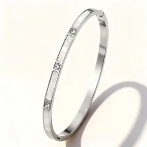 47-D-1 Steel-Colored Shell Inlaid Diamond Bracelet