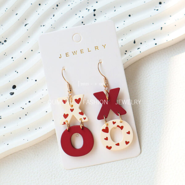Wholesale Valentine's Day Acrylic Paint Arrival Earrings XO Wine Red Contrast Color Love Printed Earrings Peach Heart Earrings