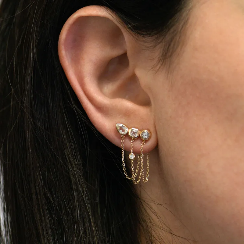 Wholesale 18K Gold Plated Jewelry 304 Stainless Steel Zircon Tassel Earrings Waterproof Non-Fading Vintage Classic Accessories