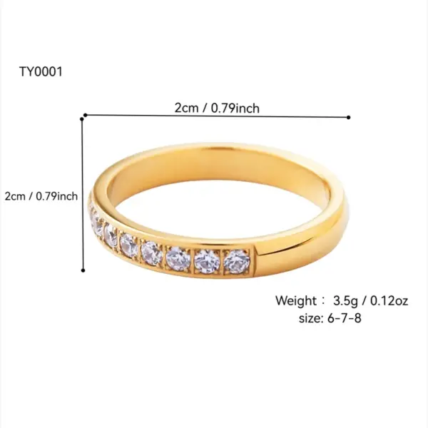 Wholesale Electroplating 18K Gold Golden Plated Round 304 Stainless Steel Elegant Rings