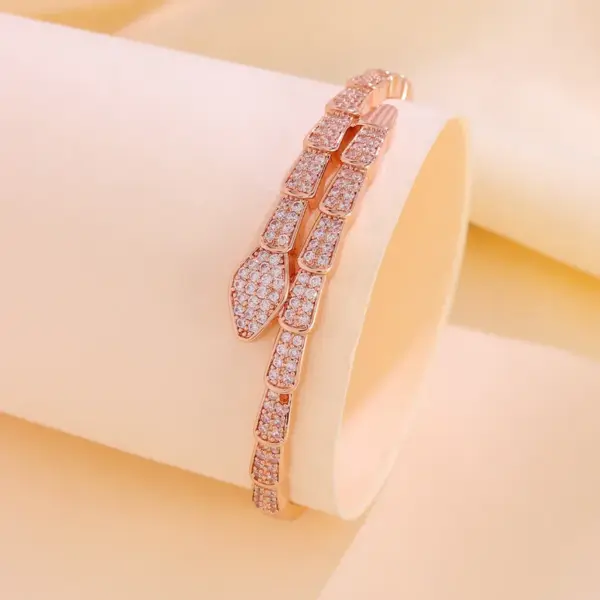 Wholesale Electroplated Copper Snake Pattern Bangle For Women With Zircon Inlay And Water Plating Process