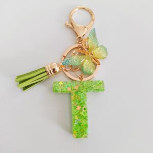 Green letter key chain pendant-T