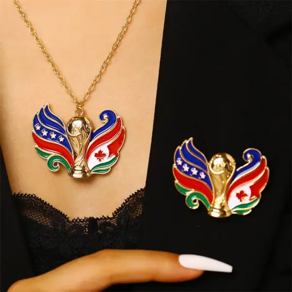 oly-b697f71cc2912de51e6743af15362faf Wholesale Unisex Jewelry Set Featuring Mexican Flag Pattern With KC Golden Plated Alloy And Enamel On Cable Chain, 0.03µm Thickness