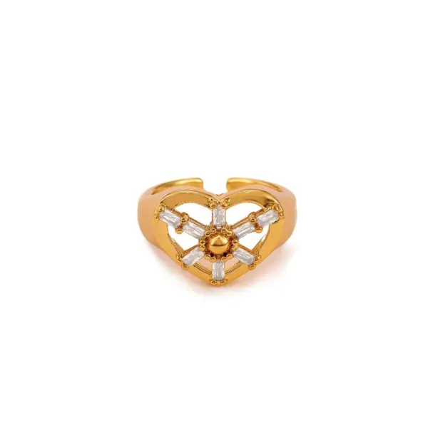 Wholesale Heart Shape Open Ring For Women In Copper With Zircon Inlay, Perfect For Daily Wear