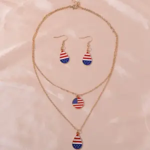 Wholesale Simple American Flag Water Drop Earrings Necklace Jewelry Set Independence Day Alloy Geometric Design Suitable For Women