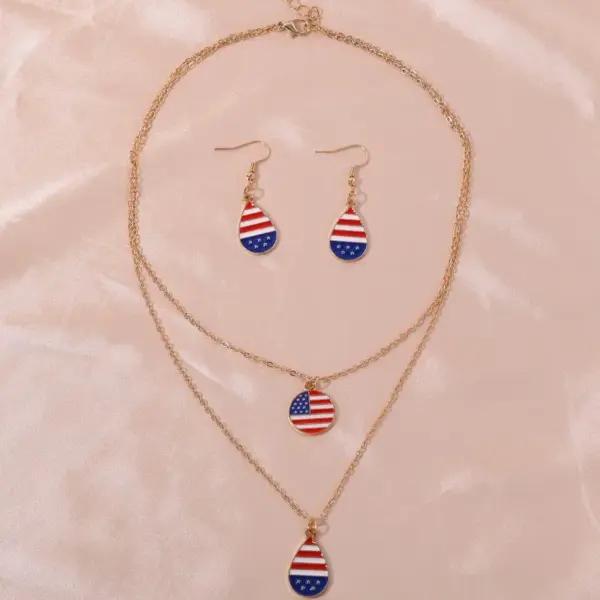 Wholesale Simple American Flag Water Drop Earrings Necklace Jewelry Set Independence Day Alloy Geometric Design Suitable For Women