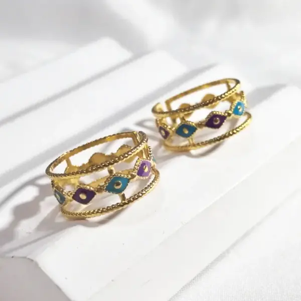 Wholesale 18K Real Gold Plated Vacuum Electroplating Furnace Oil Drop 304 Stainless Steel Ring Vintage Non-Fading Niche Light Luxury Women's Open Ring
