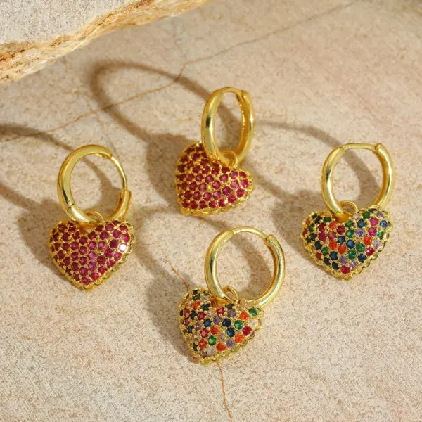 Wholesale 1 Pair Simple Style Commute Heart Shape Plating Inlay Copper Zircon 18k Gold Plated Drop Earrings