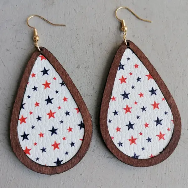 oly-b6d3634778f3ea22a735342691ef8727 Wholesale American Flag Independence Day July 4th Star Drop Earrings Wooden Frame Personalized Geometric Pattern Hoop Earrings