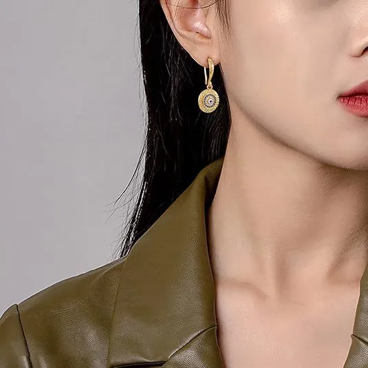 Wholesale Devil's Eye Ear Hook Earrings For Women, Electroplated Brass With 14K Real Gold Plated Finish And Zircon Inlay