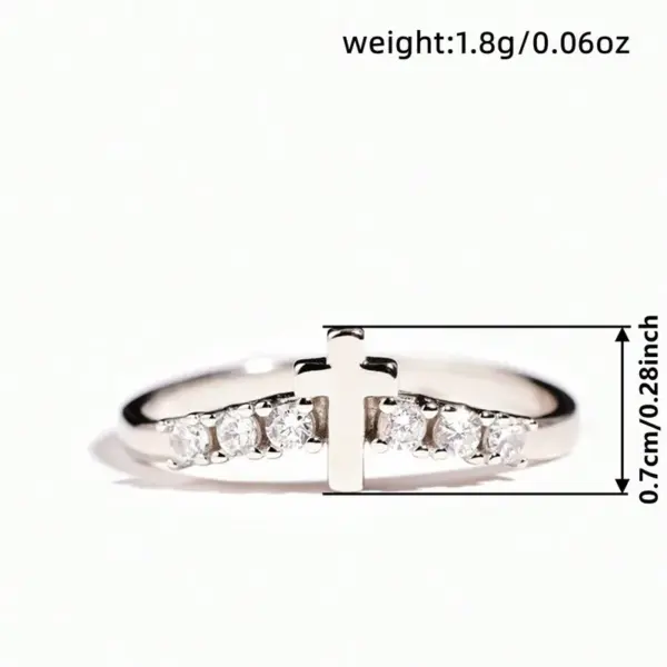 Wholesale Women’s Cross Ring With Claw Setting, Copper Base With White K Water Plating, Featuring Zircon Inlay