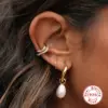 Wholesale 1 Pair S925 Sterling Silver Curved Wave Two-tone Diamond Earrings Silver Round Hoop Earrings