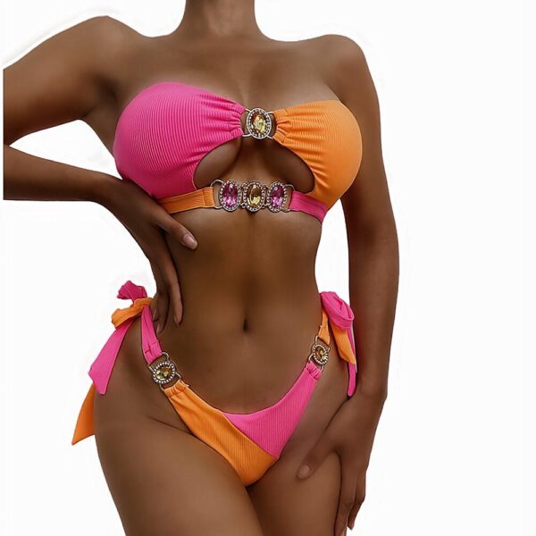 Wholesale Sexy Crystal Diamond Bikini Removable Breast Pad Swimsuit Spliced Tube Top Strappy Split Swimsuit
