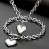 Wholesale 201 Stainless Steel 304 Stainless Steel Heart Shape Electroplating Stone-Free 18K Real Gold Plated Golden Plated Vacation Classic Style Cable Chain Bracelets Necklace