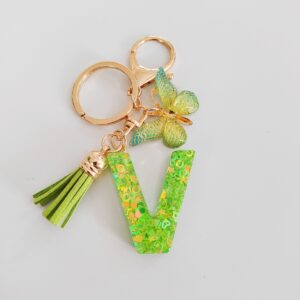 Green letter key chain pendant-V