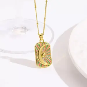 Green and Pink Moon with Chain / 1 Strand/Package