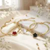 Wholesale Four Leaf Clover Bracelet For Unisex Featuring Simple Style Titanium Steel With 18K Real Gold Electroplated Plating