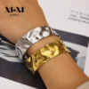 oly-b73a67b2f5192441e39b2f7a606e06f4 Wholesale stainless steel bracelet heavy work hammered C- shaped bracelet retro gold wide titanium steel open bracelet