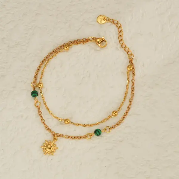 Wholesale Two-layer Simple Gold-plated 18K Sun Pendant Bracelet For Women, Simple Design Adjustable Clasp Wrist Accessory