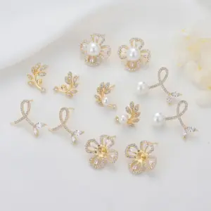 Wholesale Flowers Stud Earrings For Women With 925 Sterling Silver Posts And Copper Base Inlaid With Zirconia In Simple Style
