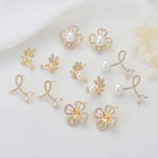 Wholesale Flowers Stud Earrings For Women With 925 Sterling Silver Posts And Copper Base Inlaid With Zirconia In Simple Style