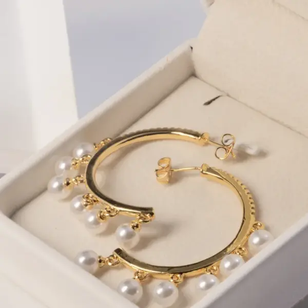 Wholesale 1 Pair Elegant Luxurious Wedding C Shape Plating Inlay Copper Artificial Pearls Zircon 18K Gold Plated Earrings