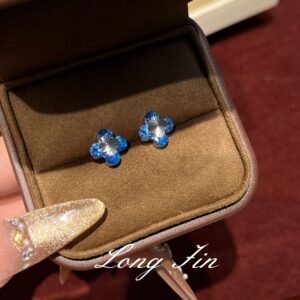 E521 four leaves zhiqu platinum ocean blue earrings