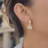 Wholesale Oval Waterproof Non Tarnish Earrings For Women, 304 Stainless Steel With 18K Real Gold PVD Coated Plating And Zircon Inlay