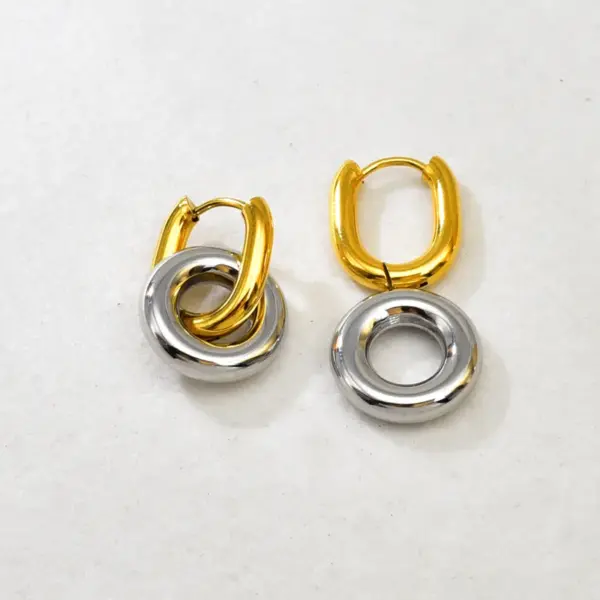 Wholesale E10 Minimalist Circle Earrings Double Layer Circle Splicing Ear Jewelry Stainless Steel 18k Gold Women's Accessories