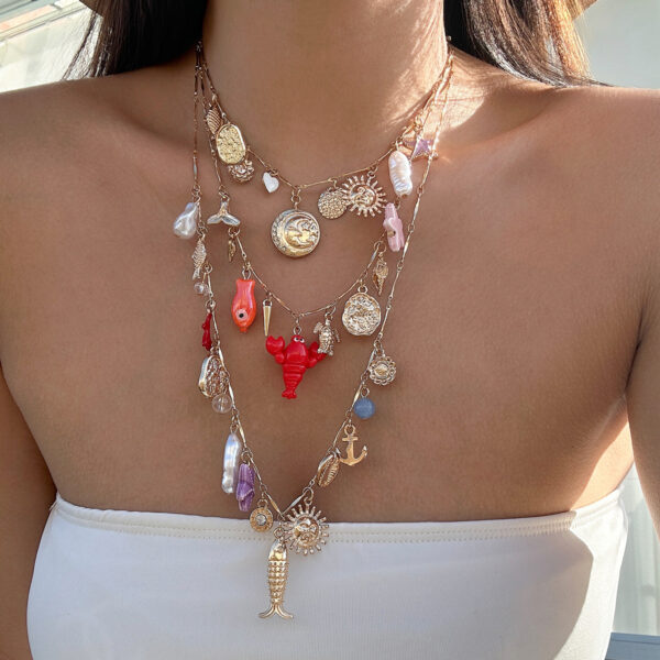 oly-b77ccc99a0a5e488d39e9138f8c31cdb Wholesale Bohemian Heavy Industry Chain Stacked Necklace Ocean Wind Mermaid Shell Niche necklace
