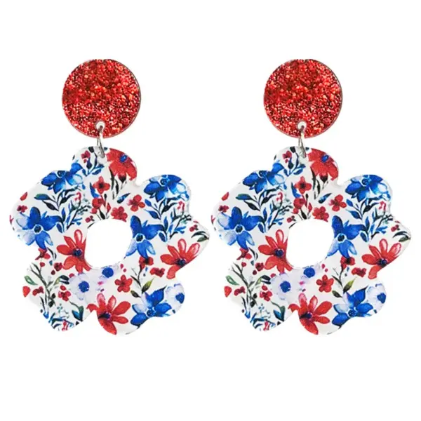 Wholesale Acrylic Floral Bohemian Earrings American Style Sensory Light Summer Independent Day Patriotic Wave Boho Geometric Pattern Women