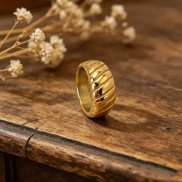 Wholesale Unisex Geometric Rings In 316 Stainless Steel With 18K Real Gold Plated PVD Coated Hypoallergenic Finish
