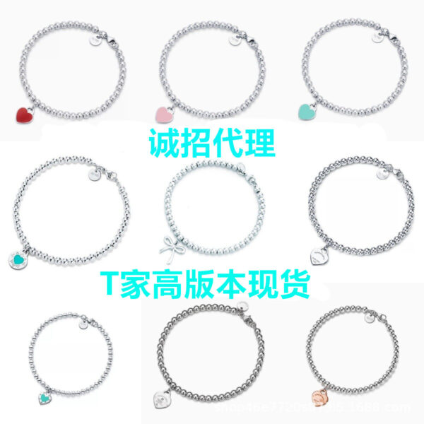 Wholesale Alloy heart-shaped enamel Buddhist prayer bead bracelet with red, blue, and pink three-color Buddhist prayer bead chain, heart-shaped lock ornament, and diamond beads.