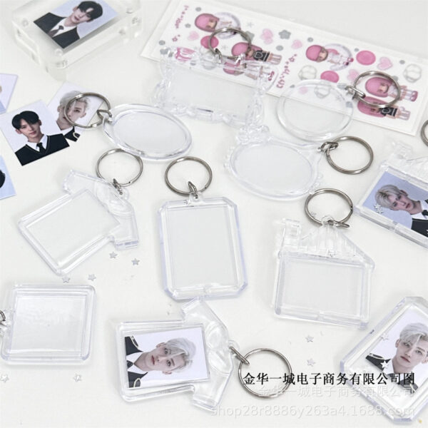 Wholesale Transparent Acrylic Photo Frame ins Keychain Pendant Photo diy Gift Pendant Hanging Chain Support Beaded Keychain