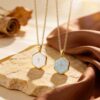 Wholesale Stainless steel electroplated blue jasper cross pendant necklace, titanium steel colorfast jewelry