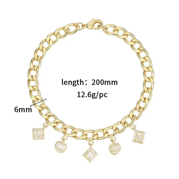 Wholesale Unisex Geometric Necklace With Zircon Inlay, 14K Real Gold Plated Copper, Featuring Electroplated Finish And Snake Chain