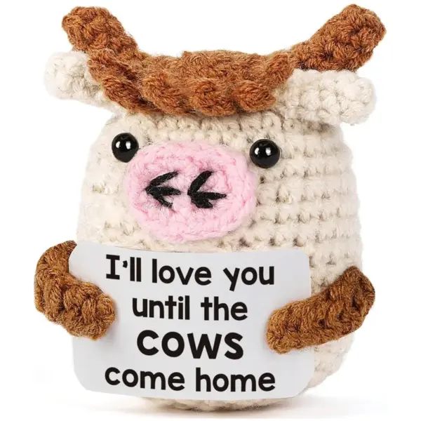 Wholesale Knitted Wool Doll Positive Energy Cartoon Crochet Cow Funny Expression Plush Toy Text Natural Scene Decoration