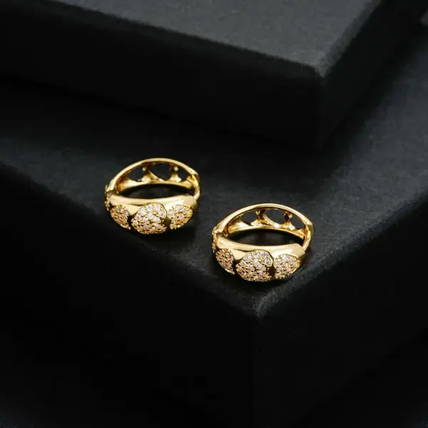 Wholesale Fashionable Geometric Heart Shaped Zircon Half Hollow Polished Copper Earrings Neutral Cute Style Women's Accessory Birthday Gift