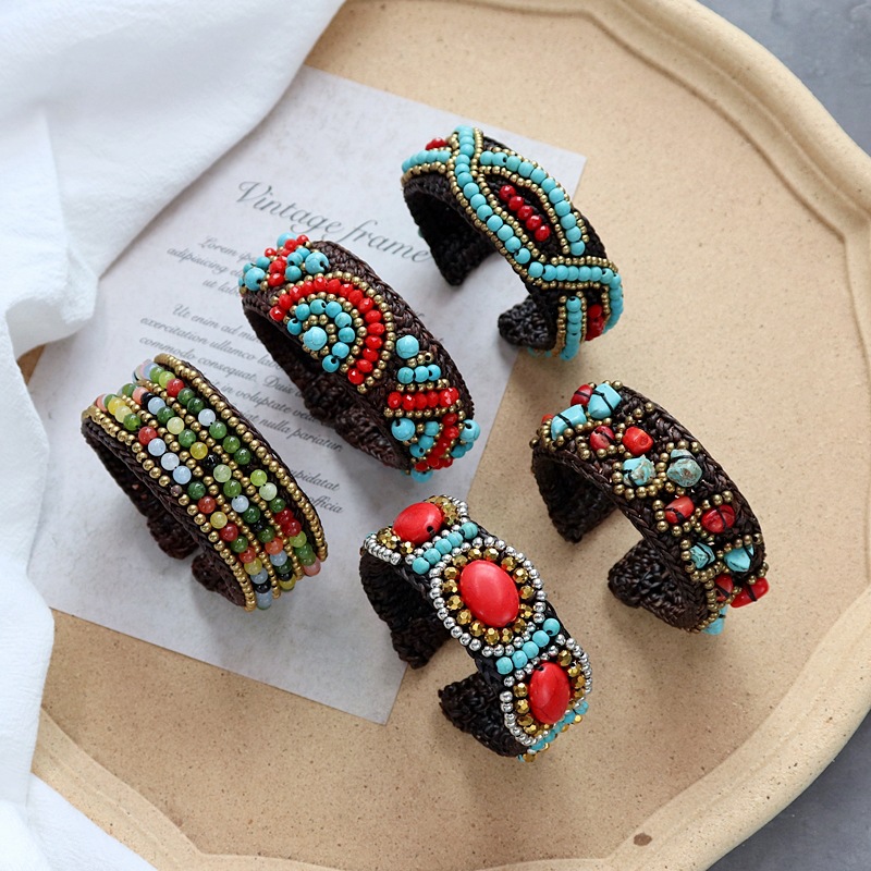 Wholesale European and American handmade Bohemian ethnic bracelet woven natural stone retro personality Xizang bracelet accessories for women