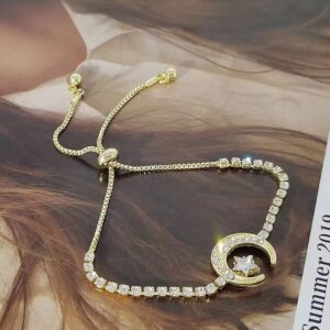 Star Moon Full Diamond Bracelet-Gold