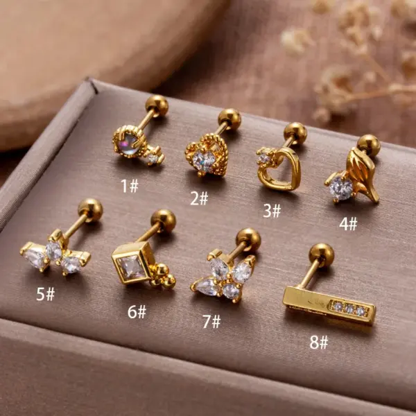 Wholesale 1 Piece Ear Cartilage Rings & Studs Vintage Style French Style Simple Style Geometric Heart Shape Crown 316L Stainless Steel Copper Waterproof Non Tarnish Surgical Steel Zircon
