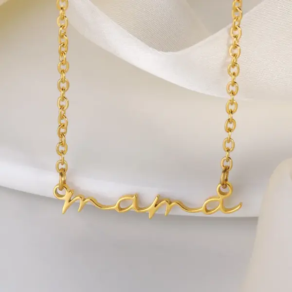 Wholesale PVD Coated Real Gold Plated Letter 304 Stainless Steel MAMA Simple Style Waterproof Non Tarnish 304 Stainless Steel Lobster Trigger Clasp Closure Necklace