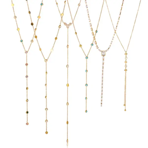 Wholesale Women's Classic Style 16K Gold Stainless Steel + Zircon White Zircon Zircon Cup Four-Pointed Star Y Chain Necklace Set