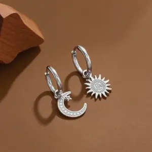 E0170-Star Moon Sun-Earrings-Steel Color