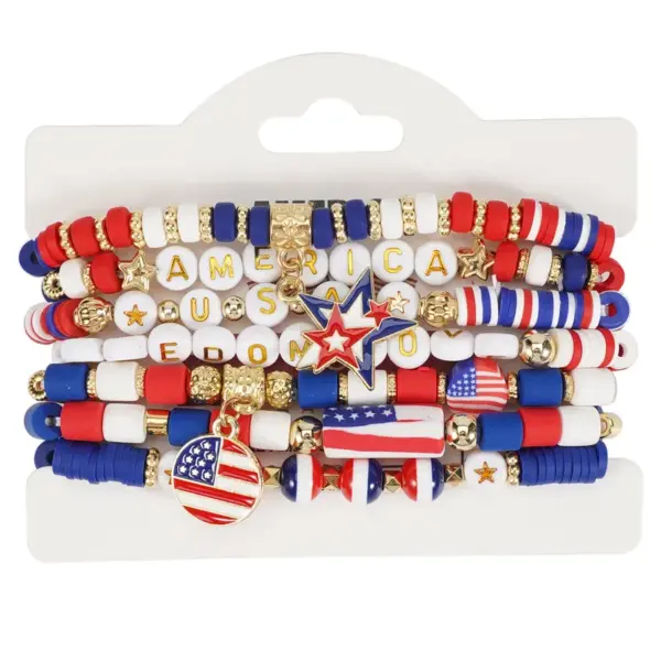 oly-b815875b8af823d539e43559dcb0a2ca Wholesale Patriotic Independence Day Flag Bracelet Veterans Day Bracelet Geometric Imitation Pearl