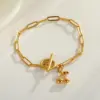 Wholesale Vacuum Electroplating (In Furnace) Plated 18K Real Gold Cherry Zircon 201 Stainless Steel 304 Stainless Steel Women's Bracelet