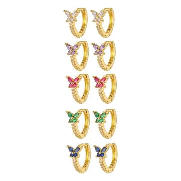 Wholesale Imitation Gold Plated Copper Water Plated Zircon Flower Butterfly Bow Claw Inlaid Hoop Earrings For Women